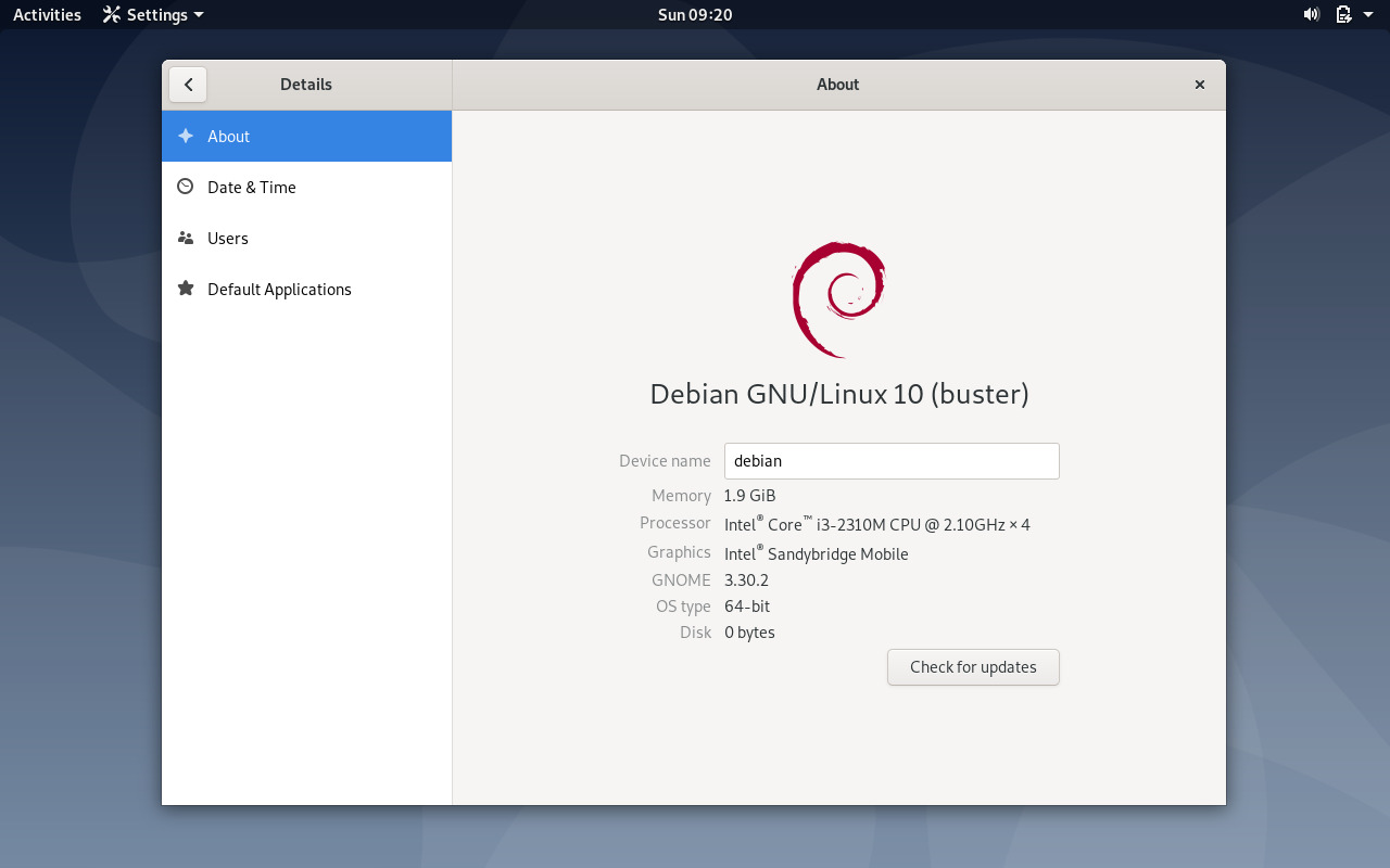 About Dialog in Debian 10 Buster